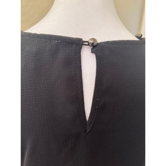 Meraki Black Long Sleeve Flutter Blouse Top Rhinestone Neckline Size M - Picture 7 of 10
